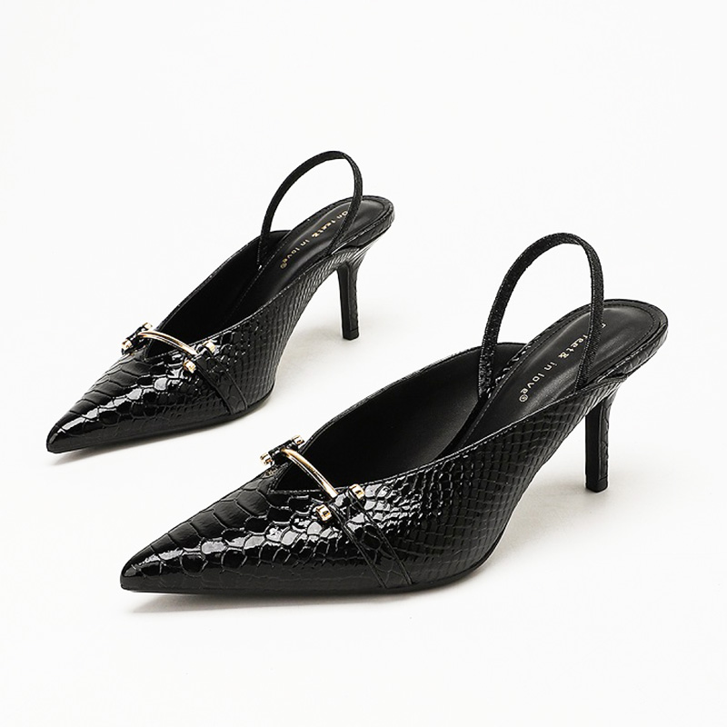 Black Croc-Embossed Slingback Heels Australia