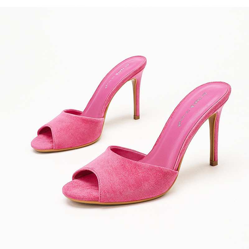 Hot Pink Suede Peep Toe Stiletto Mule Heels for Glam Look