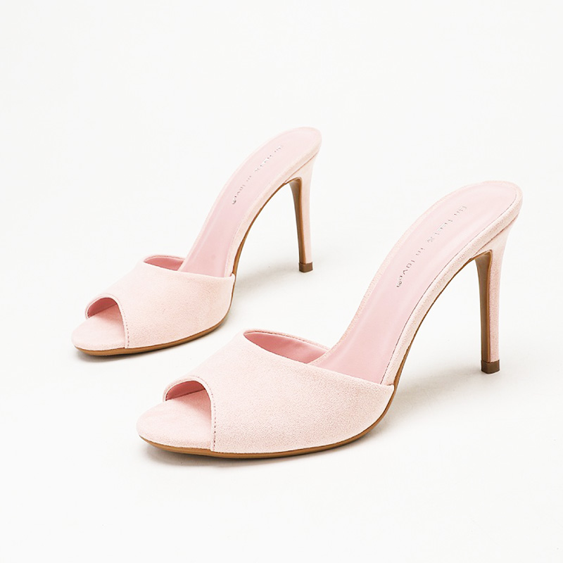 Soft Blush Suede Peep Toe Stiletto Mule Heels Office Wear