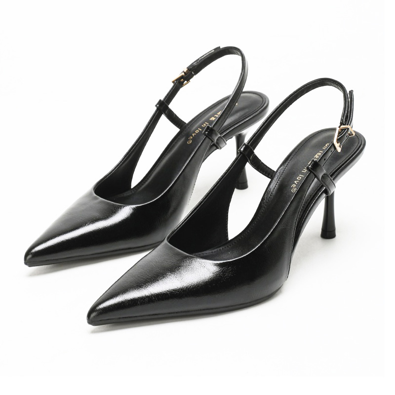 Black Pointed Toe Slingback High Heels for Bridal Work