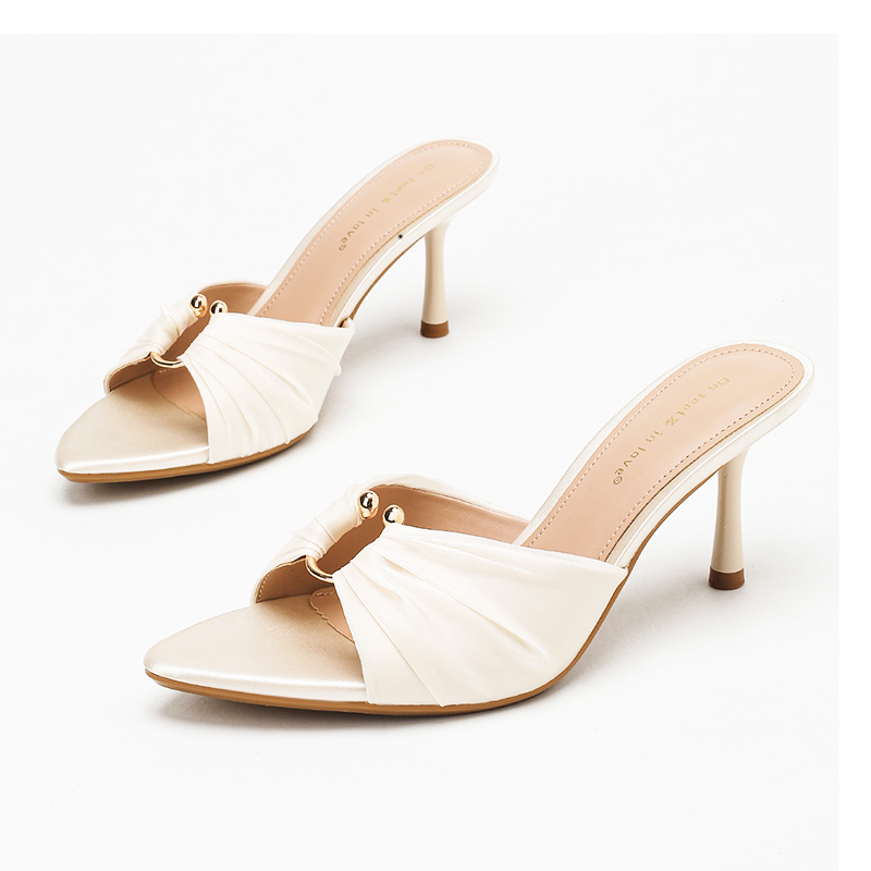 Satin Metal Ring Pointed Toe Mules