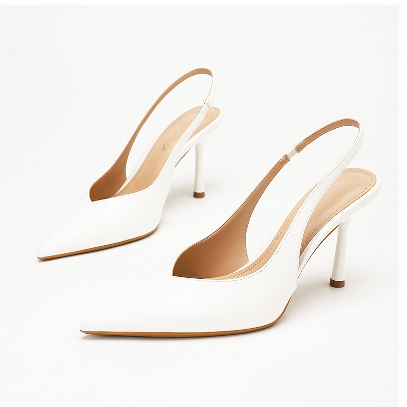 White Pointed Toe Slingback Stiletto Heels - Suede Summer Sandal
