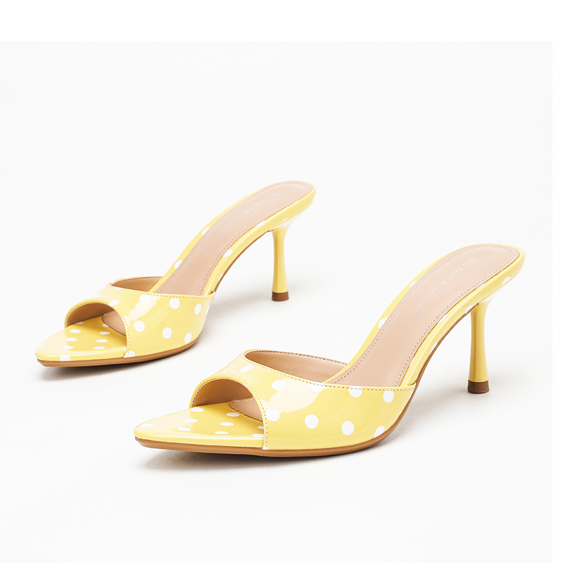 Lemon Yellow Polka Dot Patent Square Toe Mule Heels — Hamburg Style