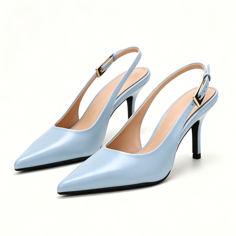 Light Blue Buckle Slingback Stiletto Heels — Roma Chic
