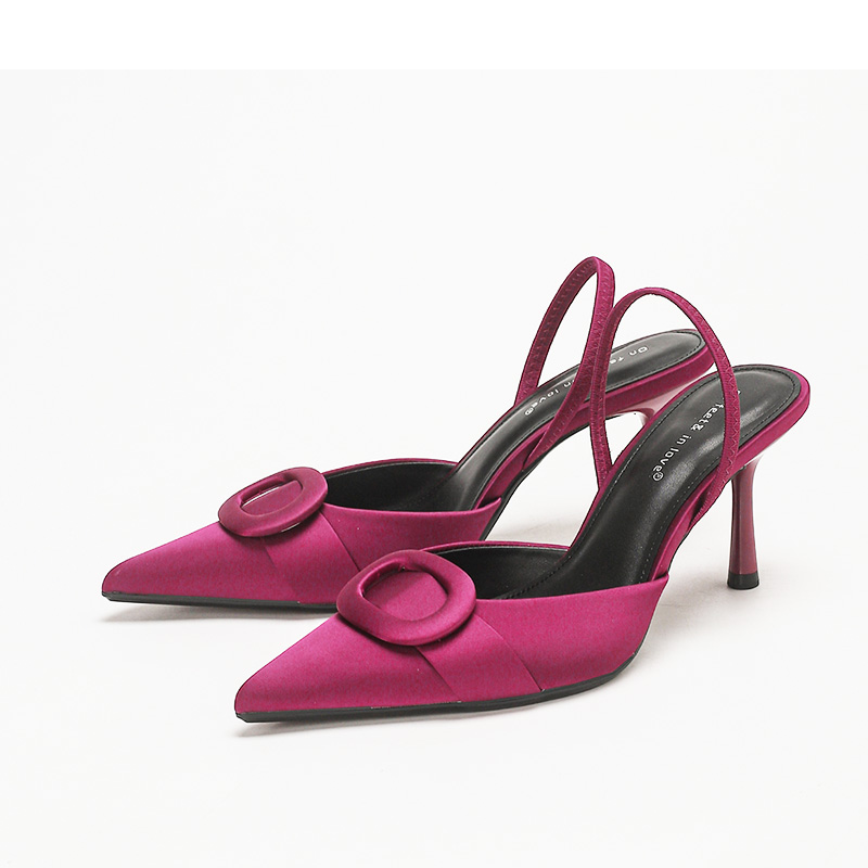 Fuchsia Satin Slingback Stiletto Heels Circle Buckle Bridal