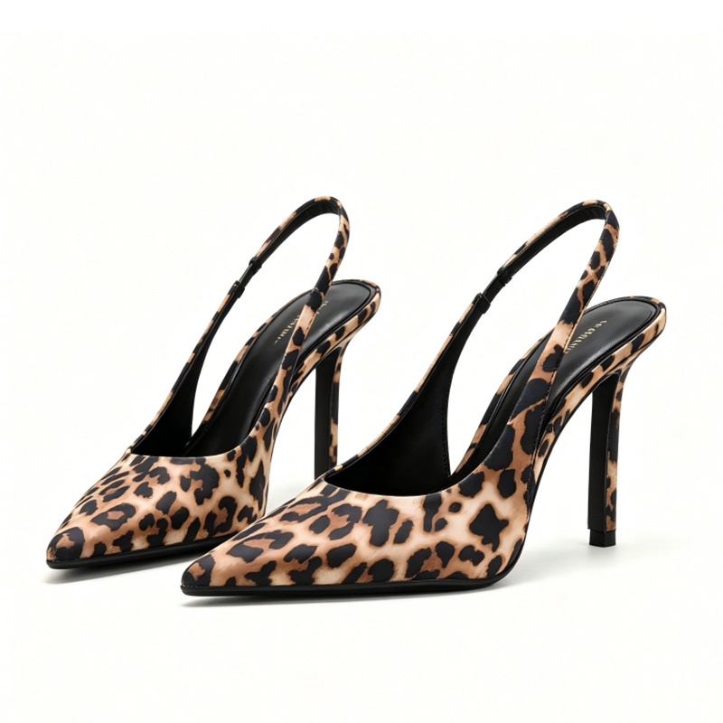 Leopard Slingback Pointed Stiletto Heels - Suede Summer