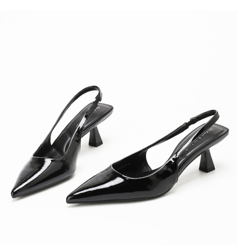 Black Patent Pointed Toe Slingback Block Heels OEM