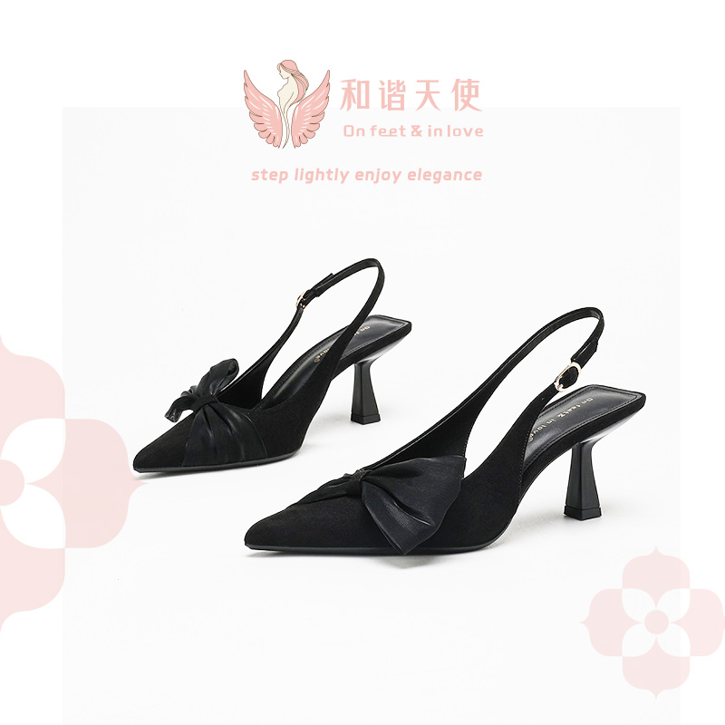 Bow Pointed Toe Slingback Heels Bridal Work Comfortable