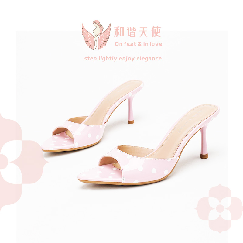 Pink Polka Dot Patent Square Toe Mule Heels