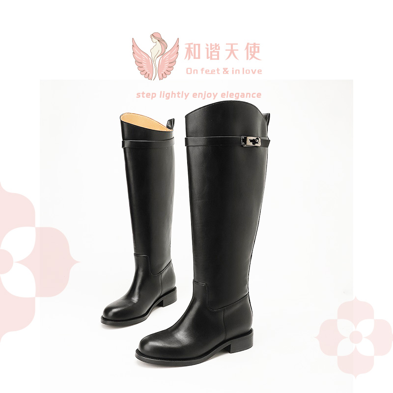 Metal Buckle Smooth Leather Knee High Riding Boots
