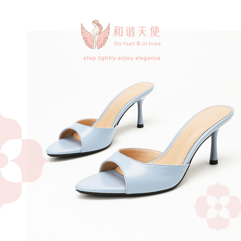 On feet & in love Light Blue Square Toe Mule Heels
