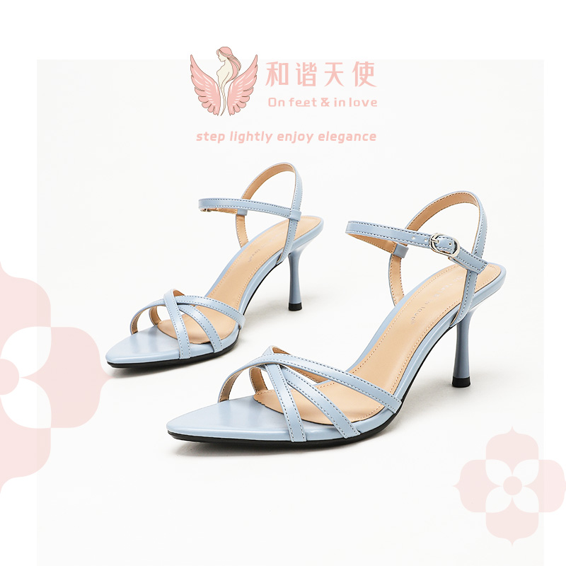 On feet & in love Light Blue Cross Strap Stiletto Sandals