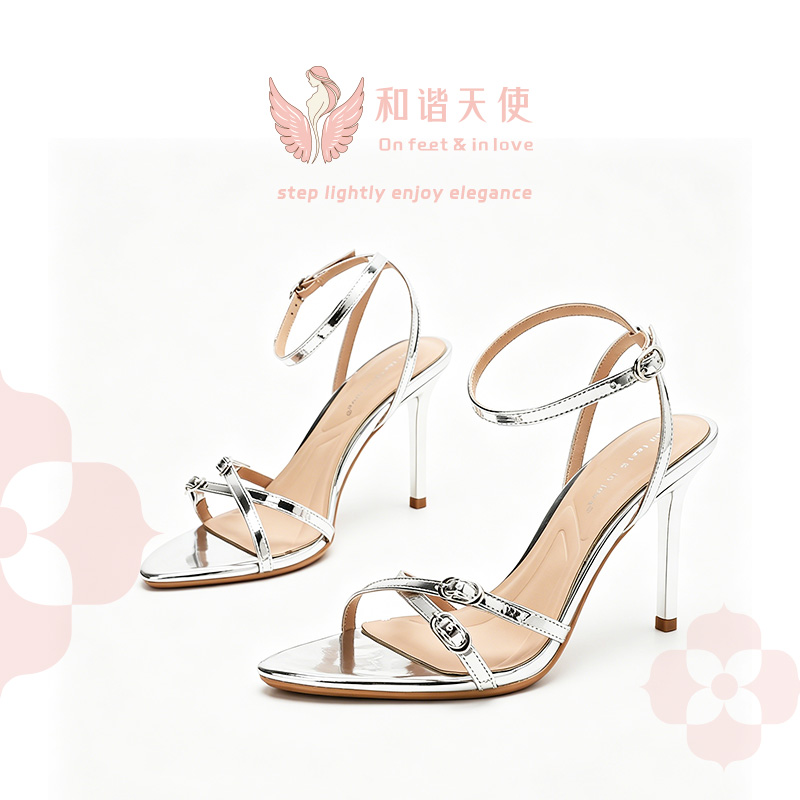 On feet & in love Silver Metallic Buckle Stiletto Sandals