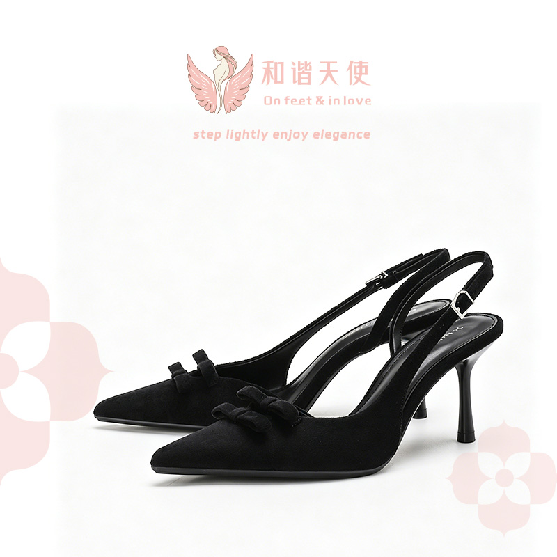 On feet & in love Black Suede Bow Slingback Heels