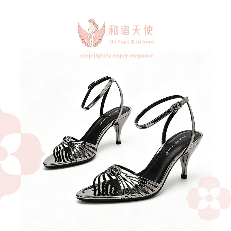 On feet & in love Gunmetal Knotted Strap Heels