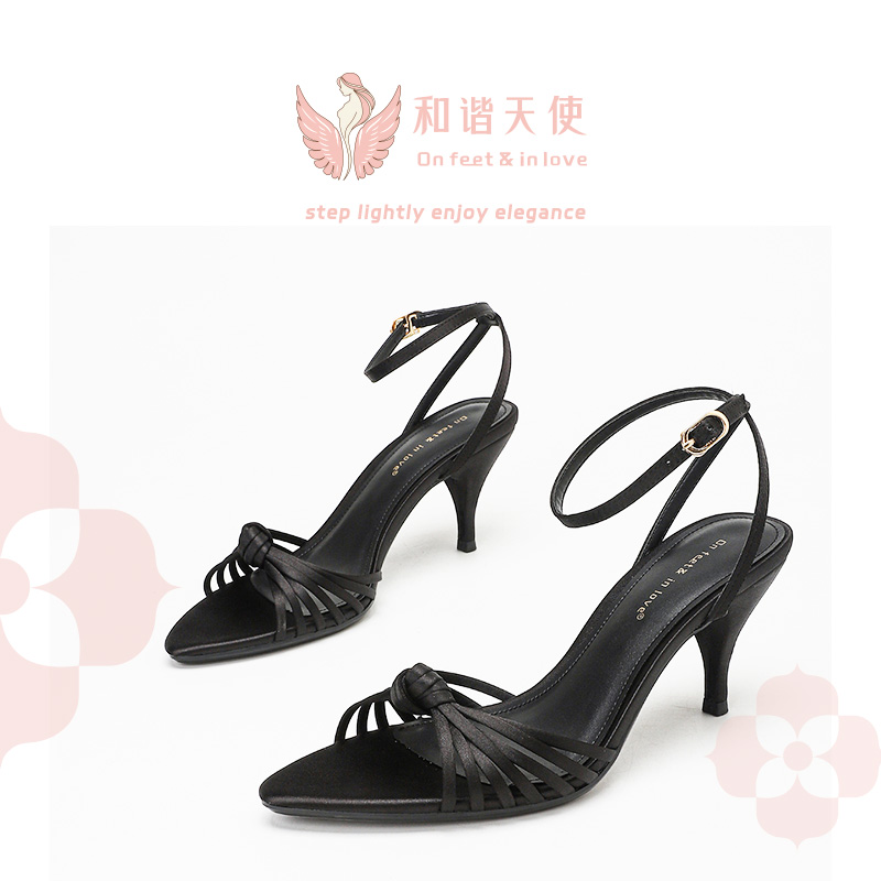 On feet & in love Black Satin Knotted Strap Sandals