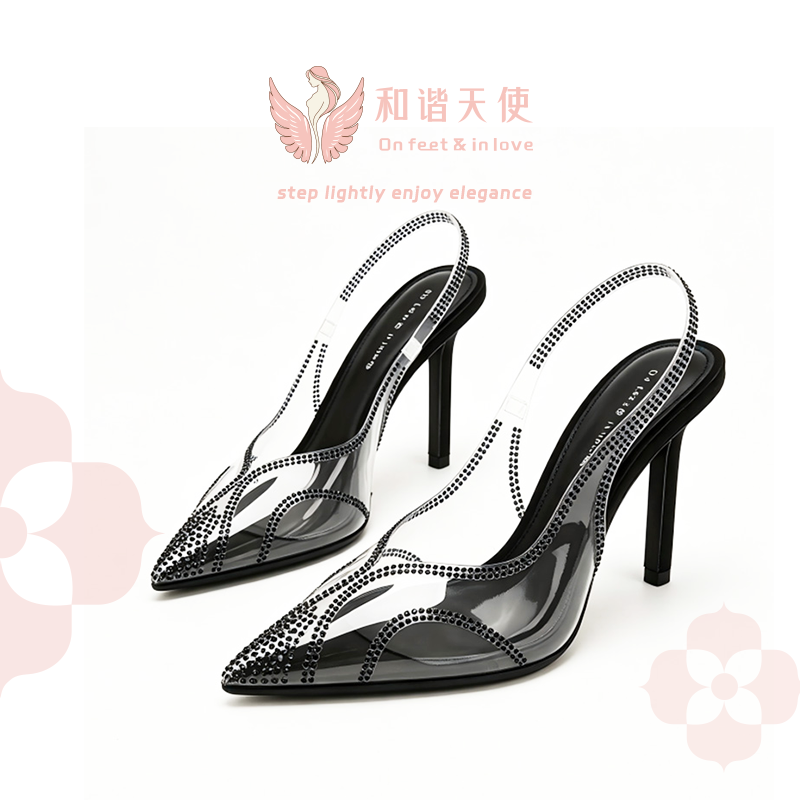 Clear Rhinestone Slingback Stiletto Heels | On feet & in love