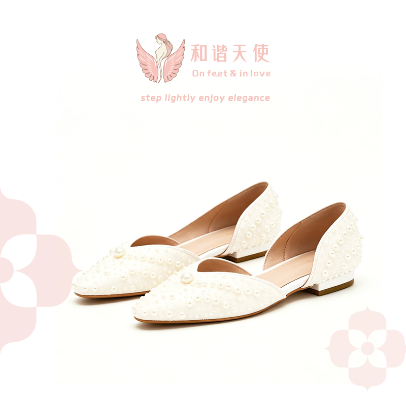 Pearl Embellished Pointed D'Orsay Flat Pumps