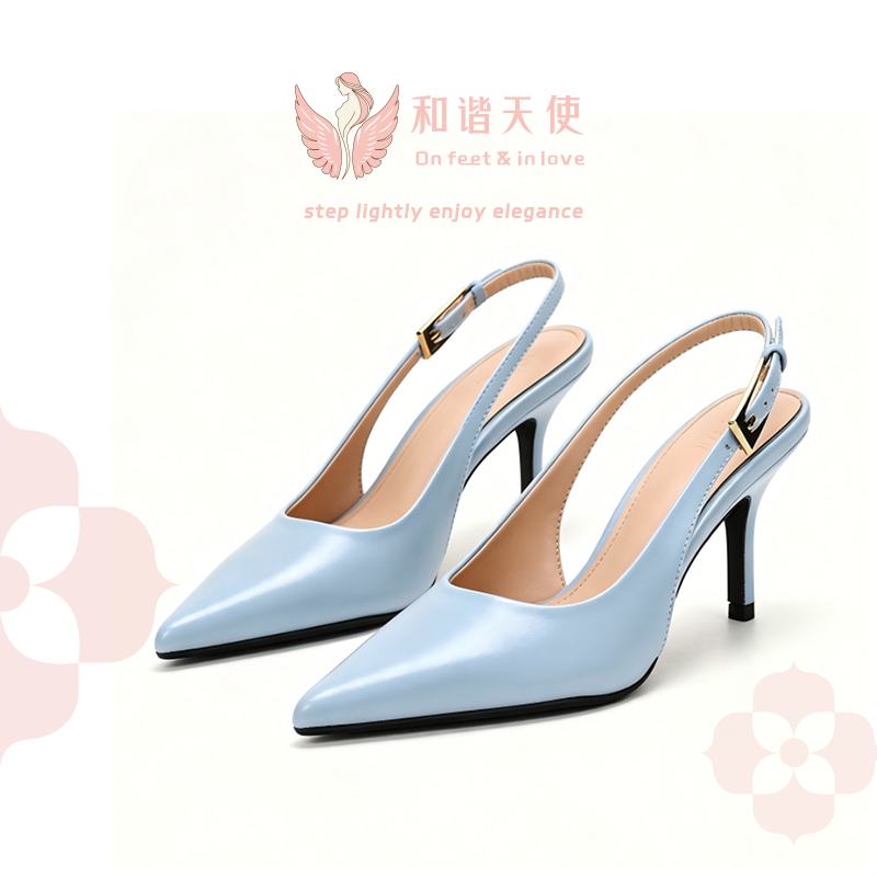 Light Blue Buckle Slingback Stiletto Heels