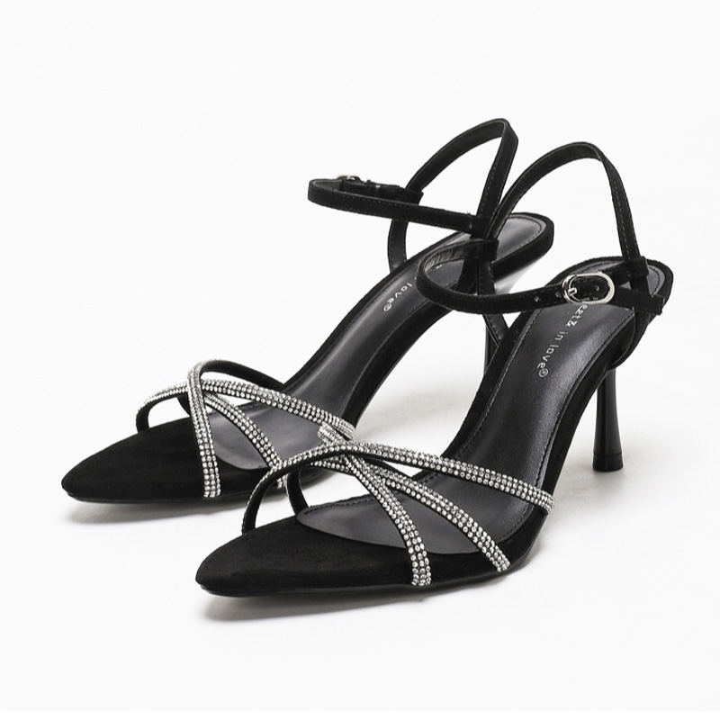 On Feet In Love Black Rhinestone Strappy Heeled Sandals Office