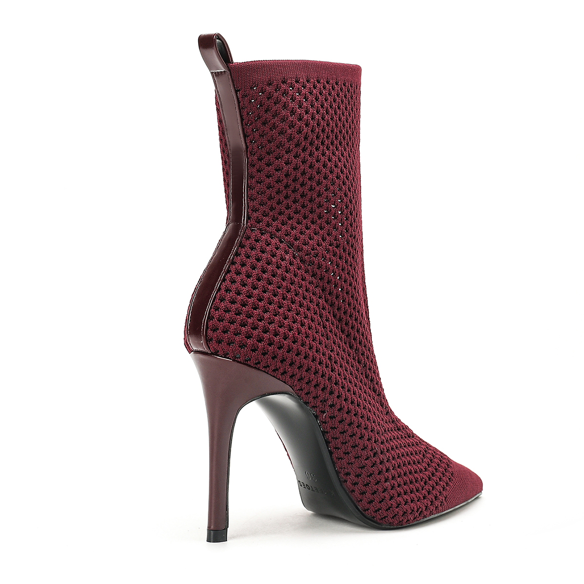 Burgunderfarbene Mesh-Stiletto-Ankle-Boots