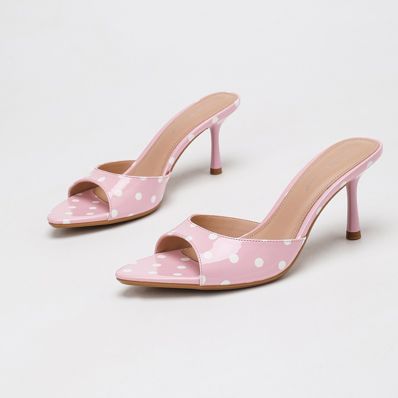 Pink Polka Dot Patent Square Toe Mule Heels