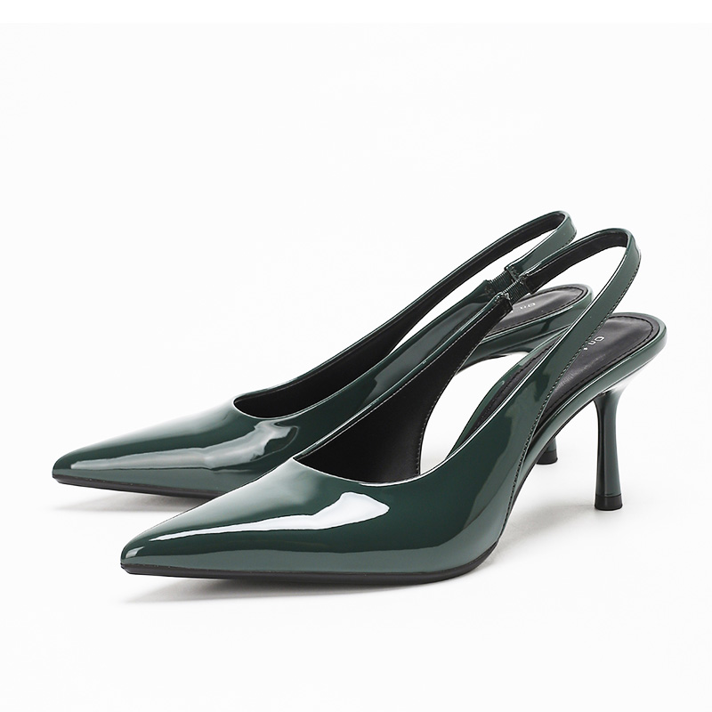 Green Patent Quiet Pointed Toe Slingback Stiletto Heels