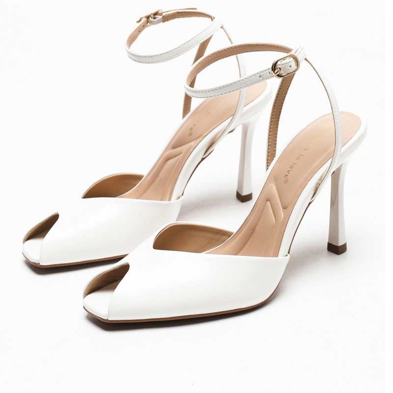 White Peep Toe Ankle Strap High Heels