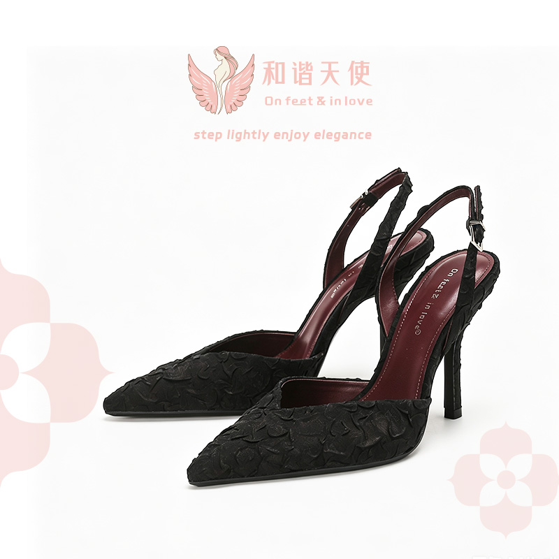 On feet & in love Black Petal Textured Pointed ...