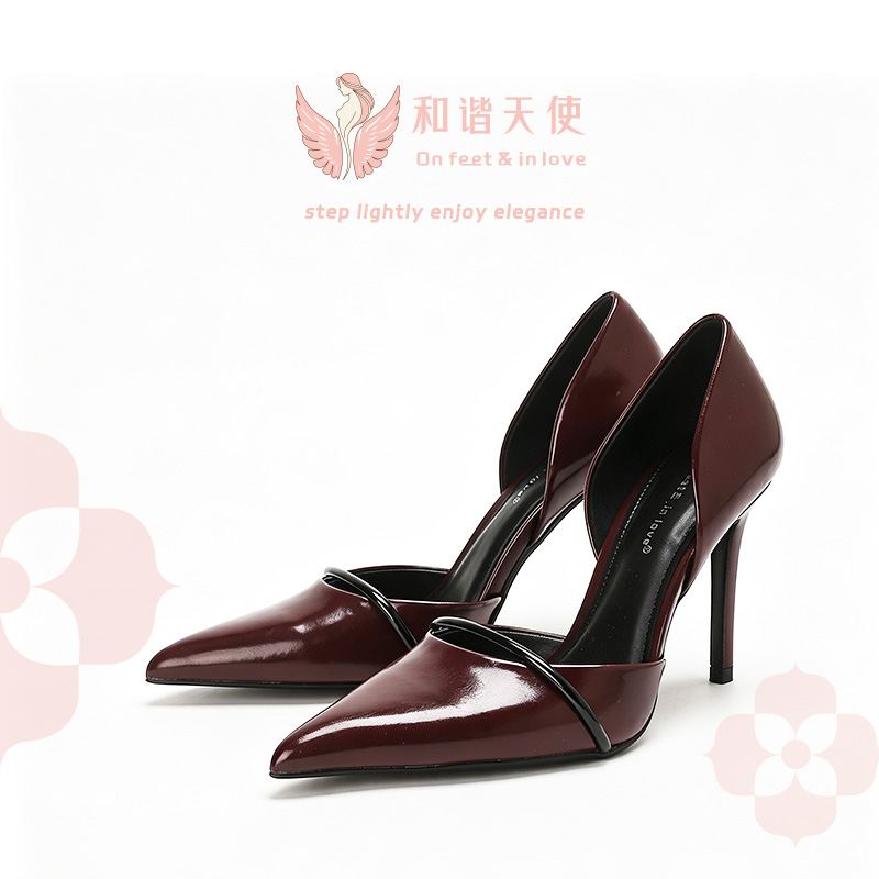 On feet & in love Burgundy Patent Thin Strap Pointed Stilettos