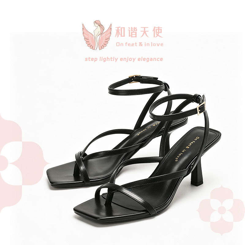 On feet & in love Black Thin Strap Wrap Ankle Stilettos
