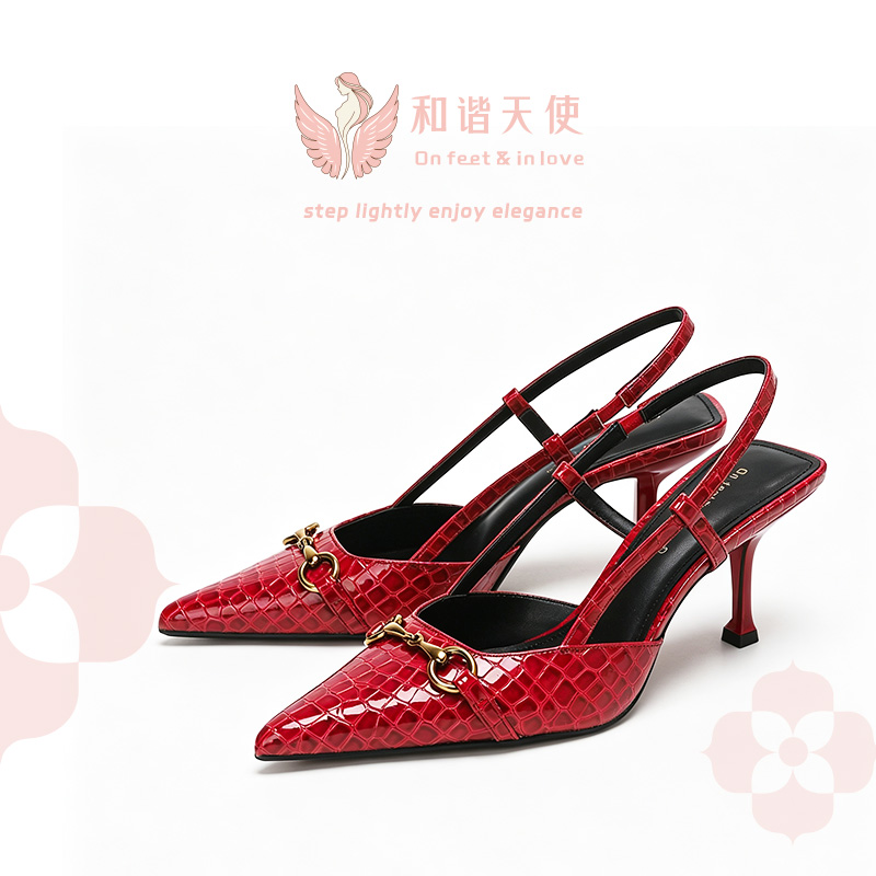 On feet & in love Red Croc Horsebit Slingback Heels