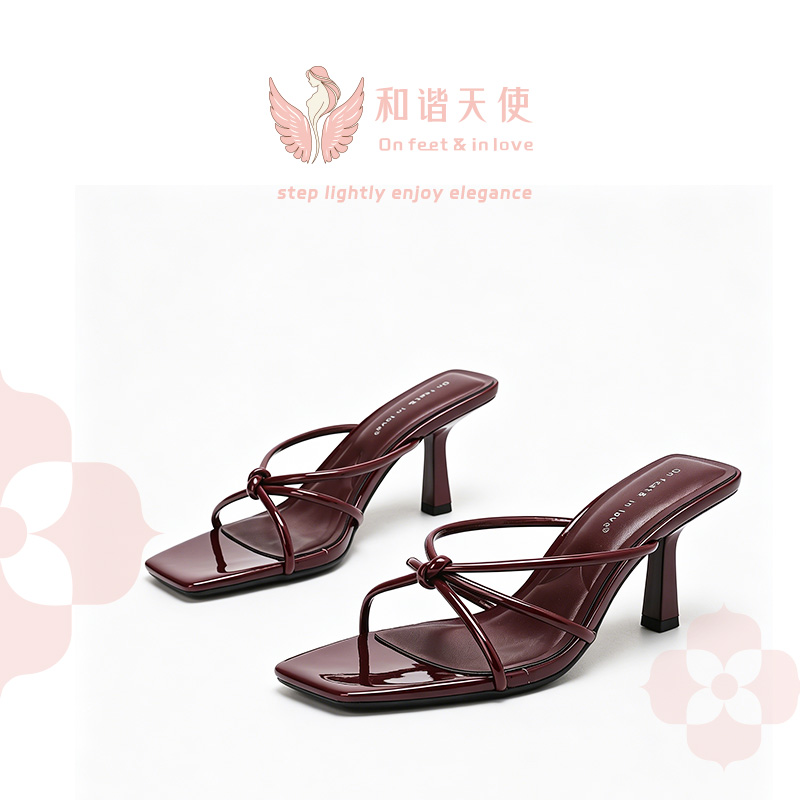 On feet & in love Burgundy Knotted Thin Strap Mules