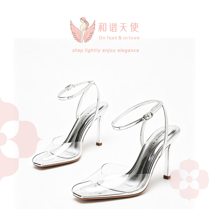 On feet & in love Silver Clear PVC Ankle Strap Stilettos