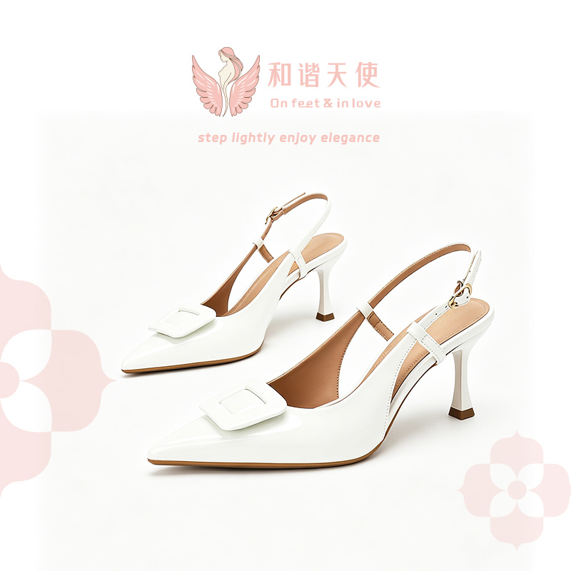 On feet & in love White Patent Square Buckle Slingbacks