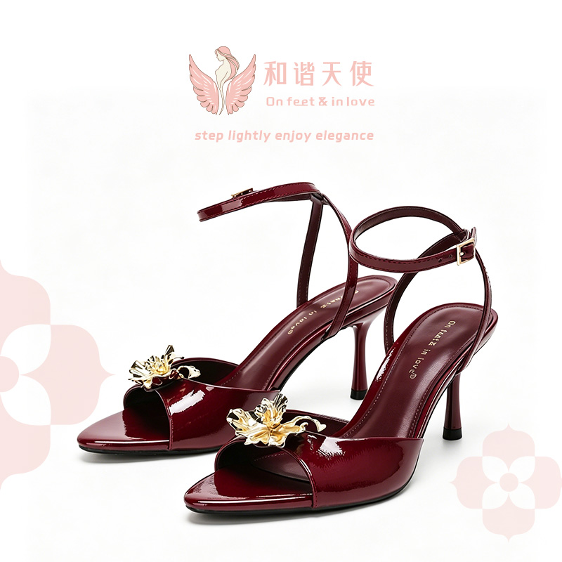 On feet & in love Burgundy Metallic Flower Ankle Sandals