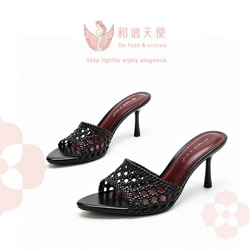 On feet & in love Black Woven Mesh Stiletto Mules