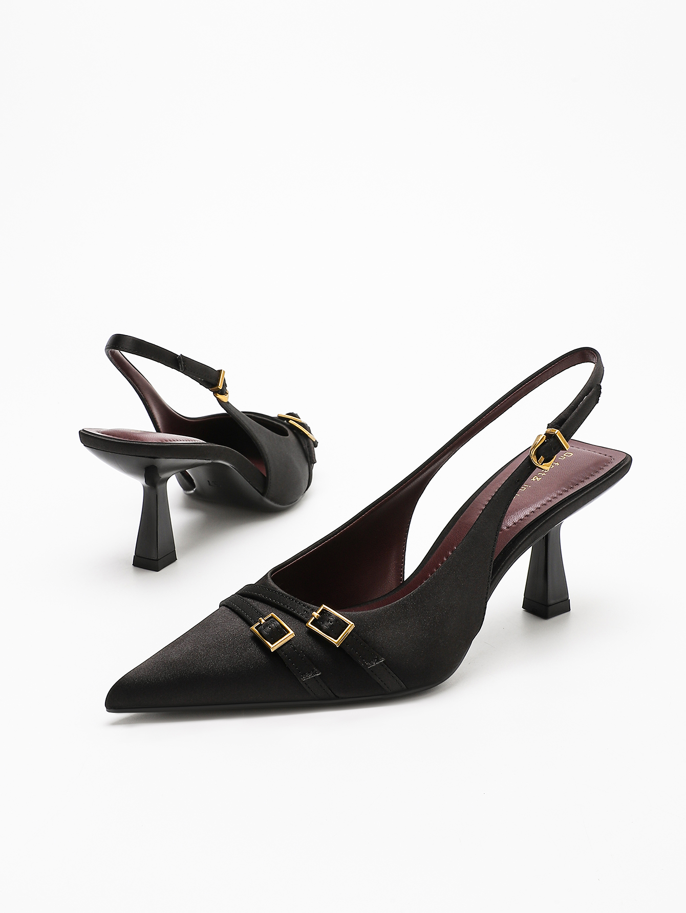 On feet & in love Black Double-Button Pointed-Toe High-Heeled Shoes