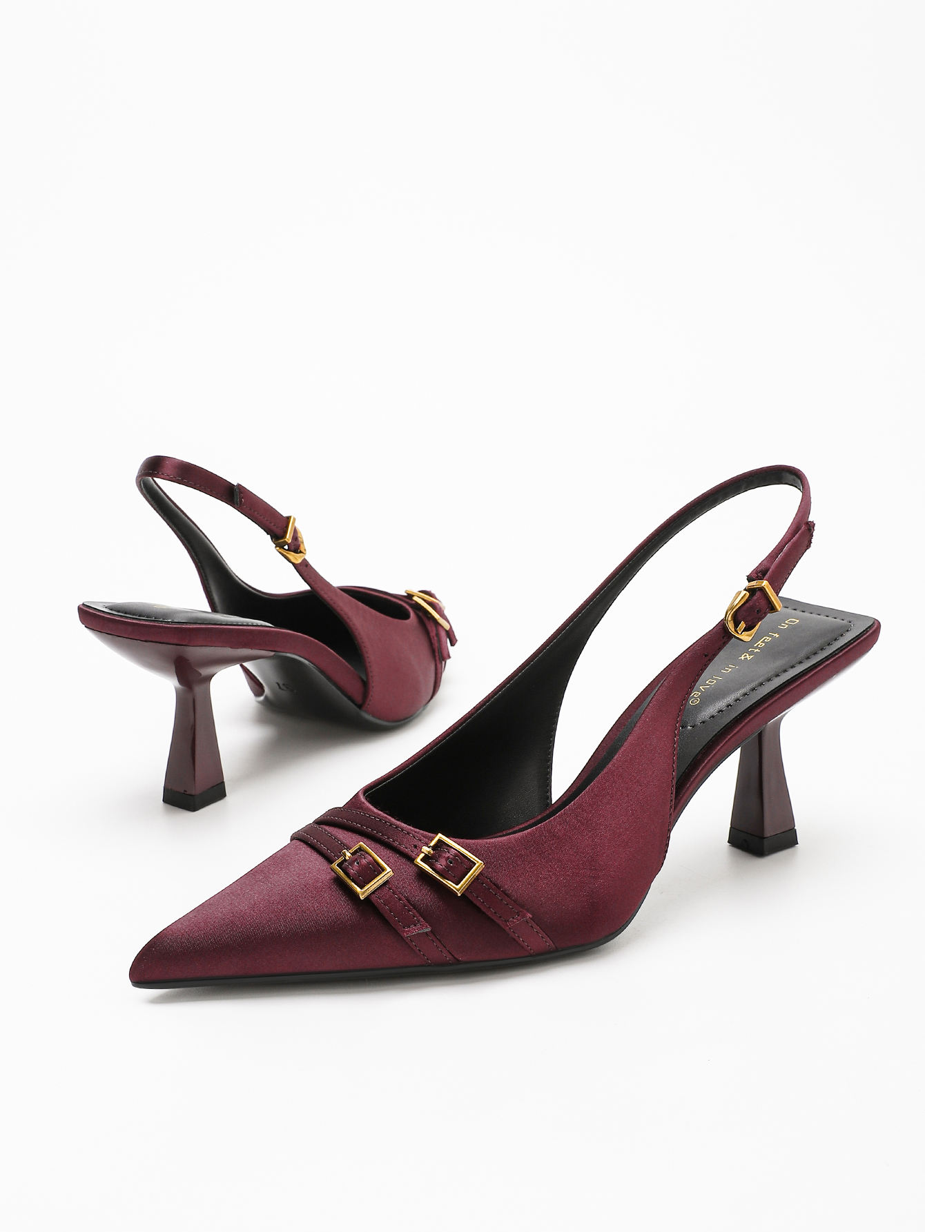 On feet & in love Deep Purple Red Double-Button Pointed-Toe High-Heeled Shoes