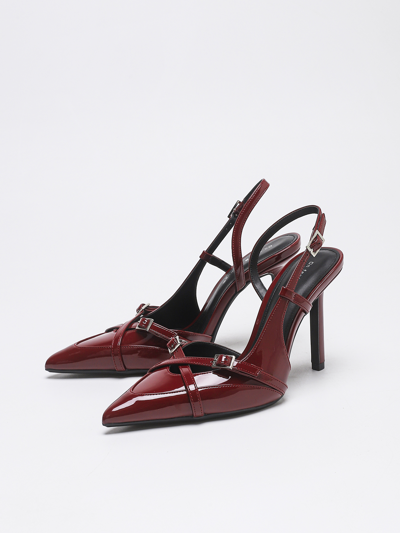 On feet & in love Burgundy Patent Multi Buckle Slingbacks