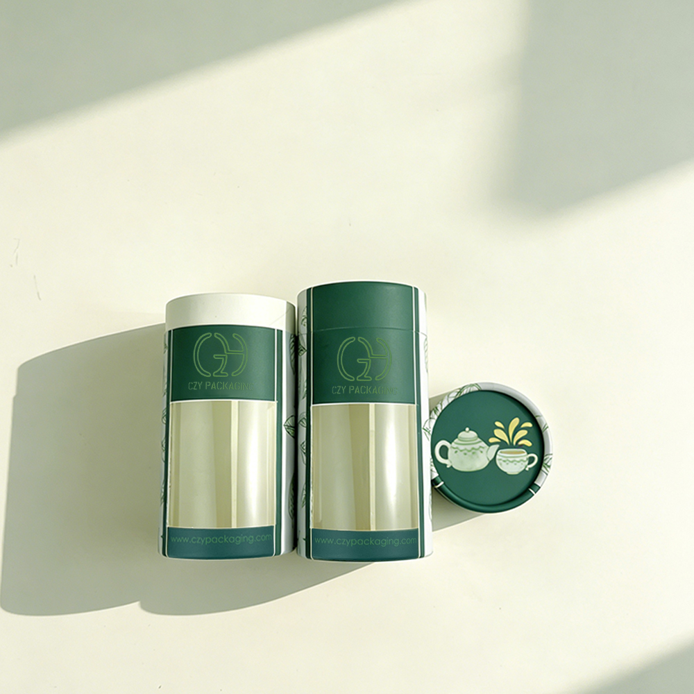Custom Recyclable Windowed Paper Tube Packaging for Tea (4)