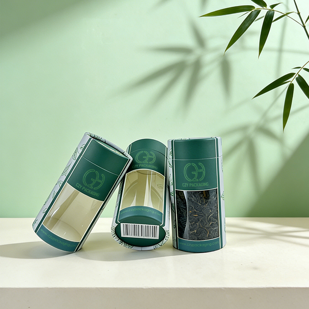 Custom Recyclable Windowed Paper Tube Packaging for Tea (6)