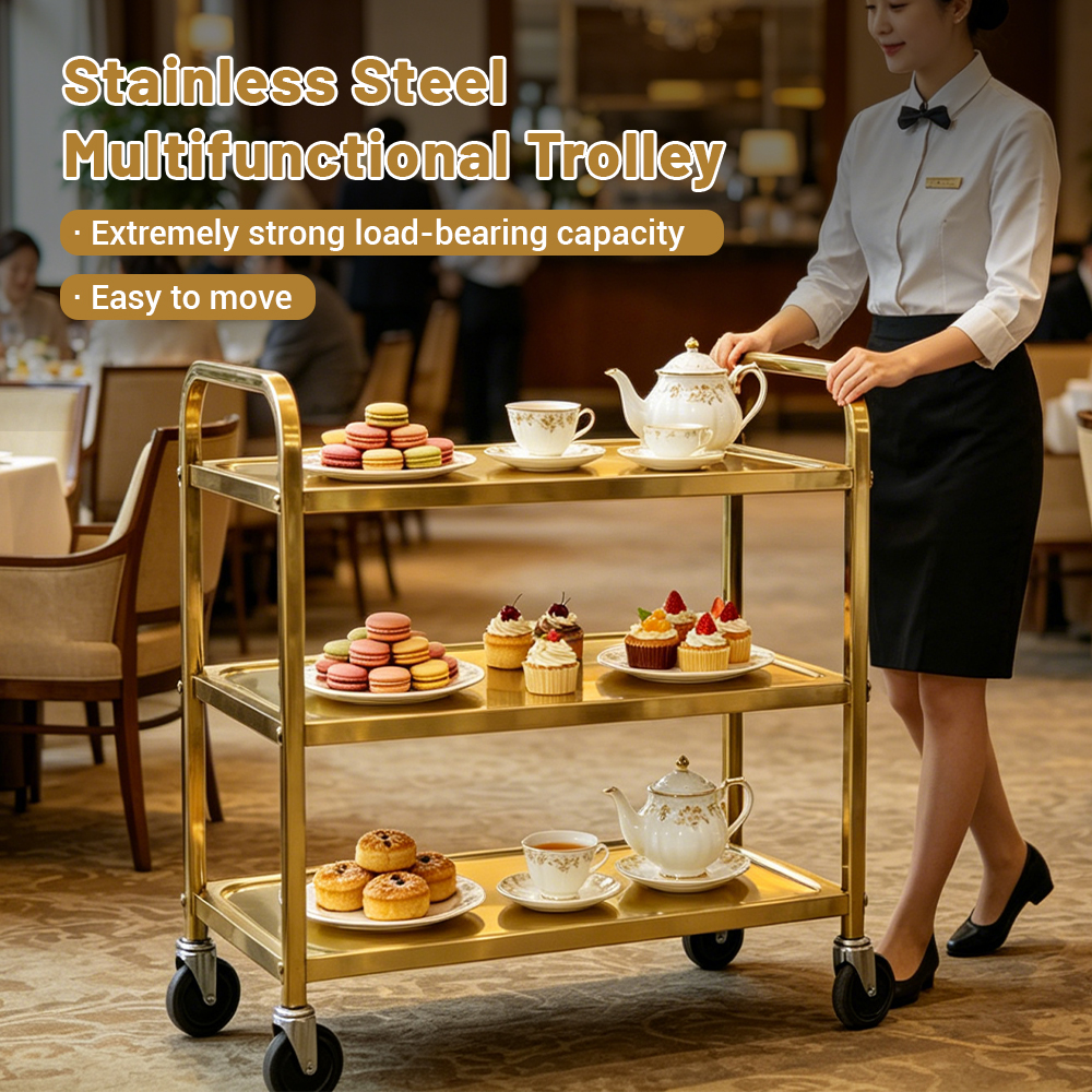 Luxury Trolley Mobile Bar Cart Industrial Vintage Style Metal Serving Trolley Serving Cart 3 Tiers Room Service Bar Cart Trolley