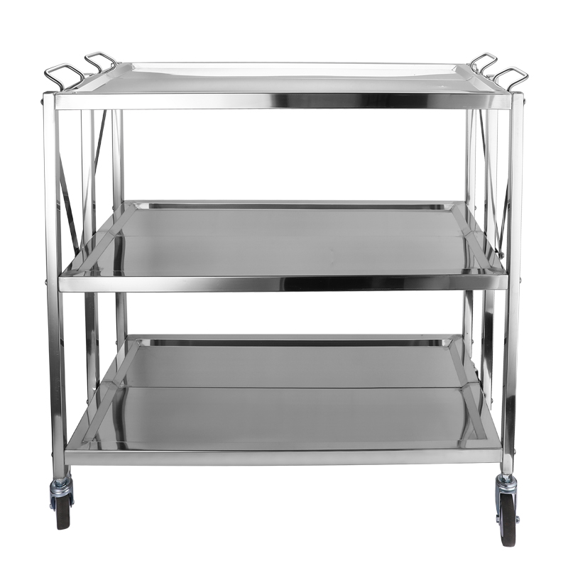 3-Tier Foldable Stainless Steel Service Trolley, Collapsible Commercial Catering Storage Cart with Lockable Silent Casters for Restaurant, Hotel & Kitchen
