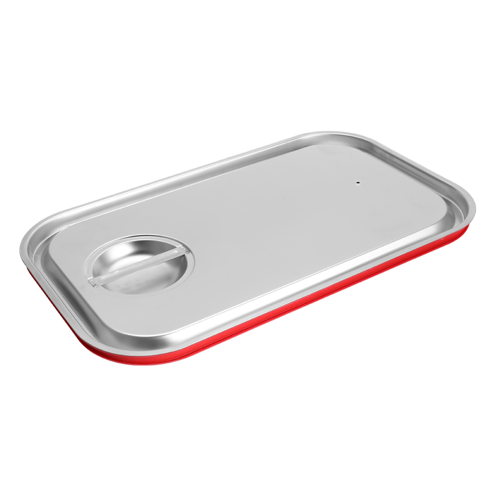Stainless Steel GN Pan Lid with Silicone Sealing Ring, Gastronorm Container Cover with Handle, Vent Holes Design