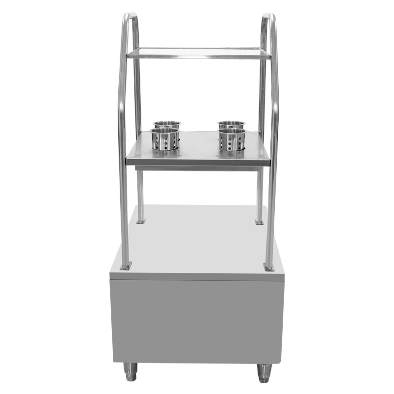 Stainless Steel Commercial Condiment Prep Station, Multi‑Tier Kitchen Spice Trolley with Storage Cabinet for Restaurant Buffet Catering