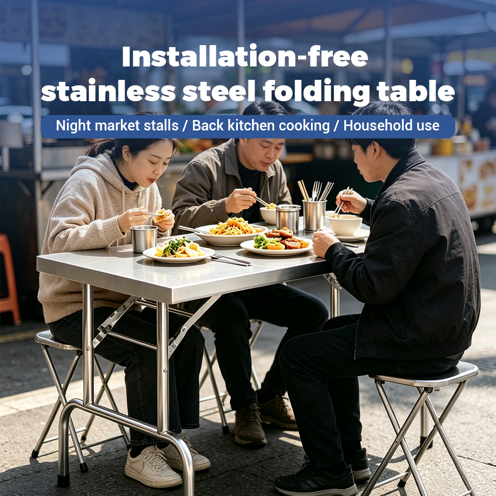 Stainless Steel Folding Work Table, Heavy‑Duty Foldable Utility Prep Table for Kitchen Restaurant Catering