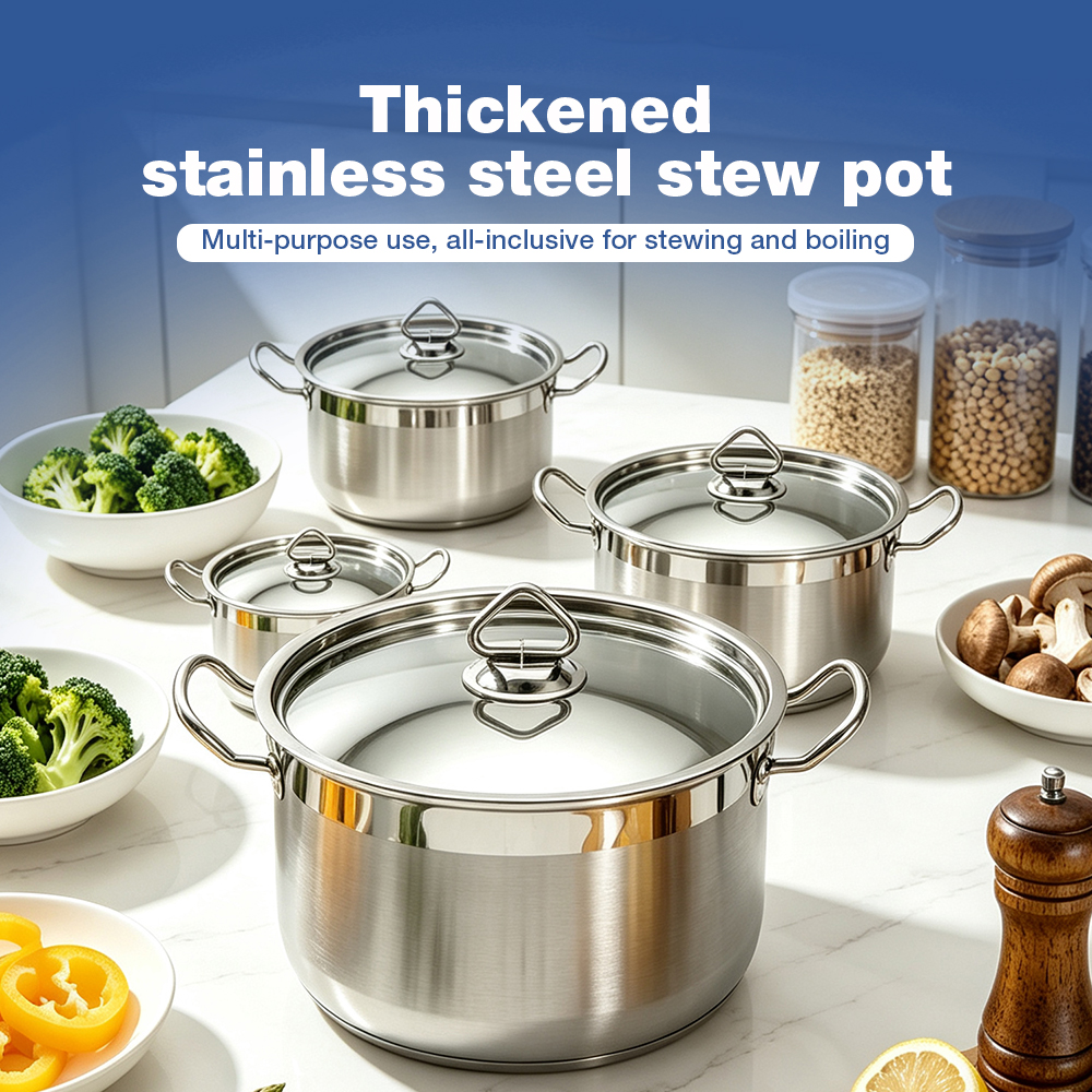 Stainless Steel Stew Pot with Lid, Commercial Double‑Handle Stock Stewing Pot for Catering Kitchen
