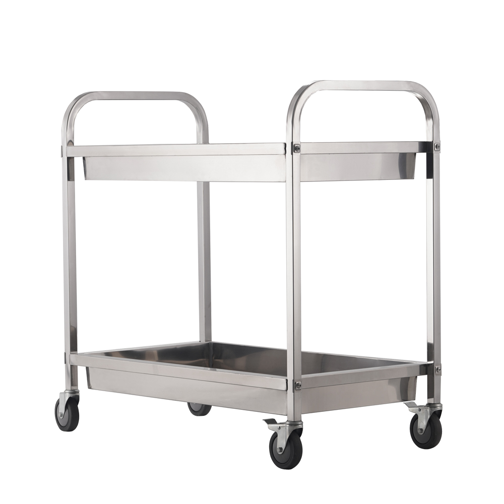 2‑Tier Stainless Steel Utility Cart, Commercial Kitchen Service Trolley with Deep Trays & Brake Wheels for Restaurant Hotel Catering