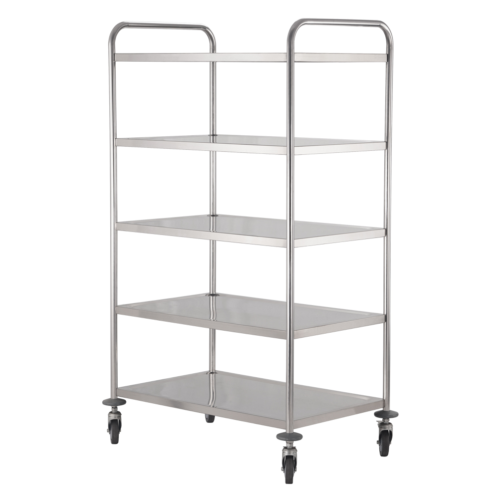 5‑Tier Stainless Steel Service Trolley, Commercial Multi‑Layer Kitchen Cart with Swivel Casters for Restaurant Hotel
